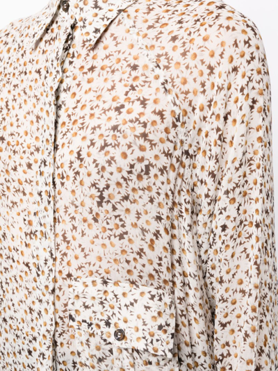 Ganni Floral-print Long-sleeve Shirt In White