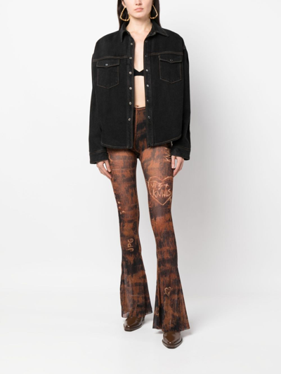 Shop Jean Paul Gaultier X Knwls Semi-sheer Flared Trousers In Brown