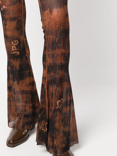 Shop Jean Paul Gaultier X Knwls Semi-sheer Flared Trousers In Brown