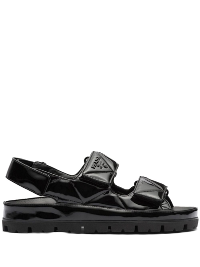 Shop Prada Logo-lettering Quilted Sandals In Black