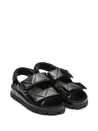 Shop Prada Logo-lettering Quilted Sandals In Black