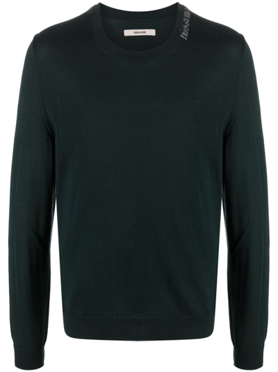 Zadig & Voltaire Slongan Print Knitted Jumper In Green
