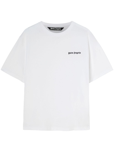 Shop Palm Angels Embroidered-logo Crew-neck T-shirt In White