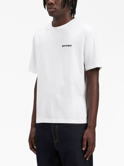 Shop Palm Angels Embroidered-logo Crew-neck T-shirt In White