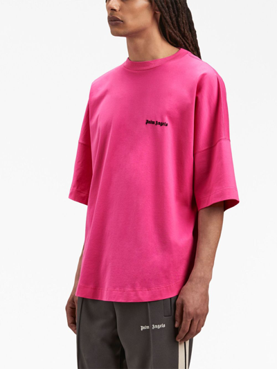 Shop Palm Angels Embroidered-logo Crew-neck T-shirt In Pink