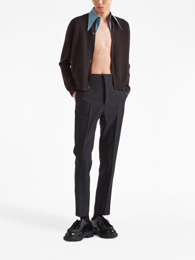 Prada Detachable-collar Cashmere-blend Cardigan In Brown