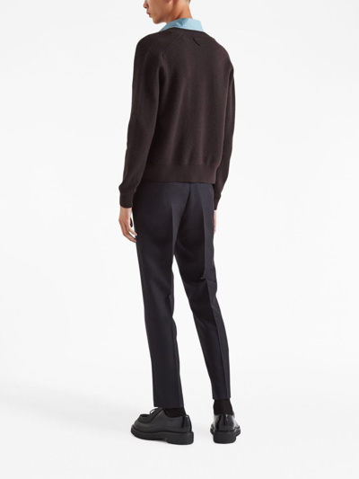 Prada Detachable-collar Cashmere-blend Cardigan In Brown