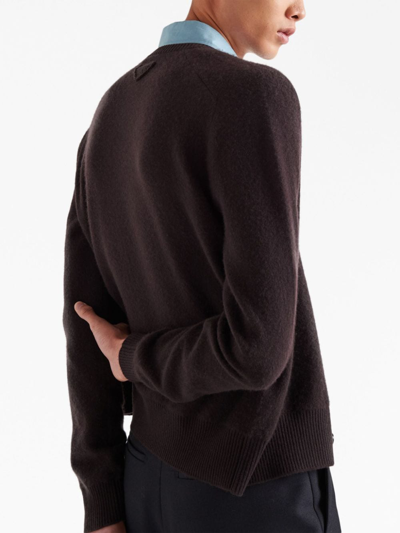 Prada Detachable-collar Cashmere-blend Cardigan In Brown
