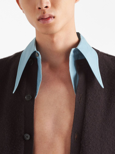 Prada Detachable-collar Cashmere-blend Cardigan In Brown