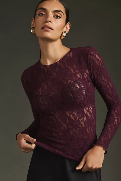 Hanky Panky Signature Lace Unlined Long Sleeve Top In Purple