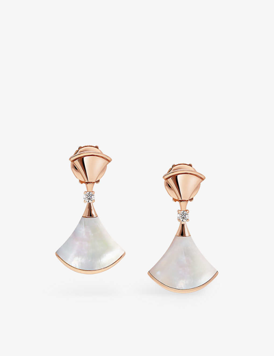 Shop Bvlgari Womens Rose Gold Divas' Dream 18ct Rose-gold, 0.07ct Diamond And Mother-of-pearl Earrings