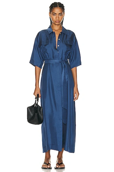 Shop Asceno Amina Dress In Steel Blue