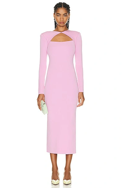 Shop Roland Mouret Long Sleeve Knit Midi Dress In Light Pink