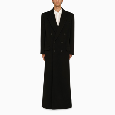 Shop Saint Laurent Black Wool Double-breasted Coat