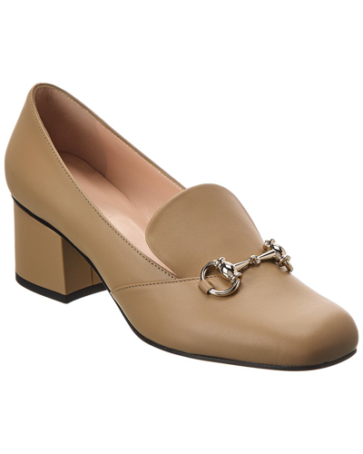 Shop Gucci Horsebit Leather Pump In Beige