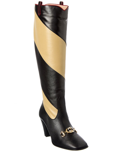 Shop Gucci Zumi Leather Knee-high Boot In Black