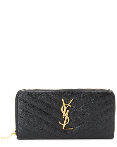 Shop Saint Laurent Monogram Matelasse Leather Zip Around Wallet In Black