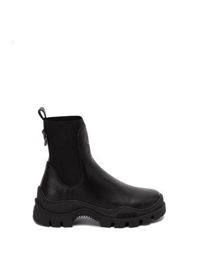 Shop Moncler `larue` Leather Chelsea Boots In Black  