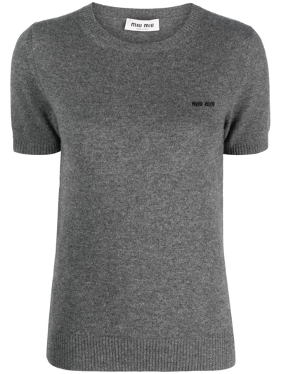 Shop Miu Miu Short Sleeves Sweater In Gray
