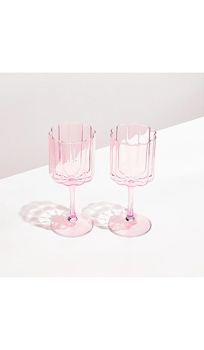 Fazeek Set Of 2 Wave Wine Glasses In Pink