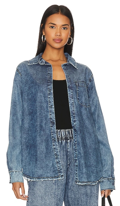 Shop Michael Lauren Jedi Oversized Boyfriend Shirt In Blue