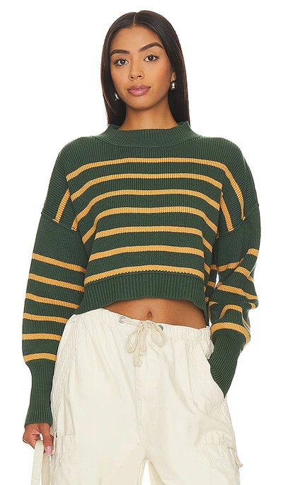 Shop Free People Stripe Easy Street Crop Sweater In Dark Green