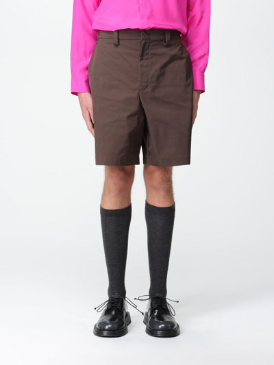 Shop Valentino Bermuda Shorts In Nylon With Logo Label In Brown