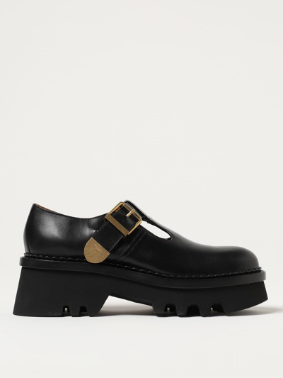 Shop Chloé Leather Mocassins With Strap In Black