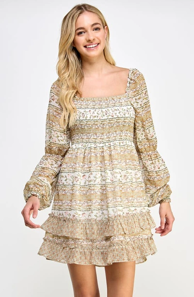 Shop Koko + Mason Floral Long Sleeve Smocked Dress In Ivory Print