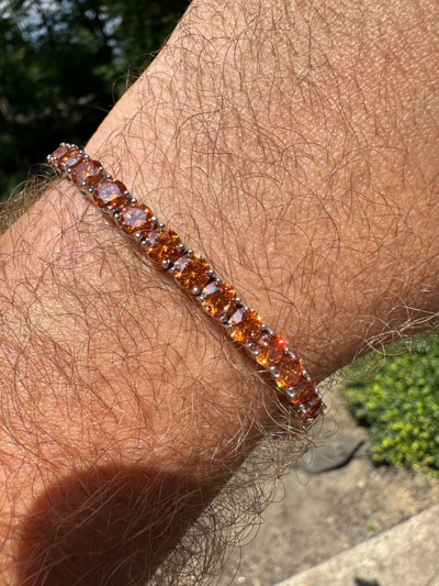 Pre-owned Silver Real Iced Orange Moissanite 5mm Tennis Bracelet 925  Pass Diamond Test