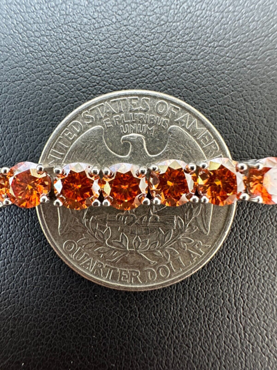 Pre-owned Silver Real Iced Orange Moissanite 5mm Tennis Bracelet 925  Pass Diamond Test