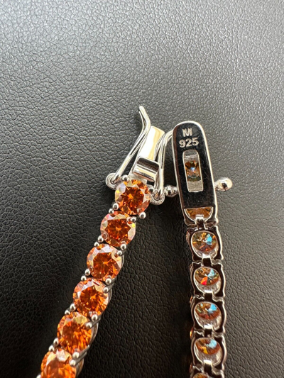 Pre-owned Silver Real Iced Orange Moissanite 5mm Tennis Bracelet 925  Pass Diamond Test