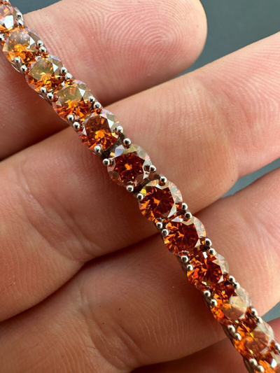 Pre-owned Silver Real Iced Orange Moissanite 5mm Tennis Bracelet 925  Pass Diamond Test