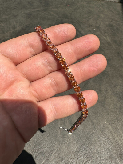 Pre-owned Silver Real Iced Orange Moissanite 5mm Tennis Bracelet 925  Pass Diamond Test