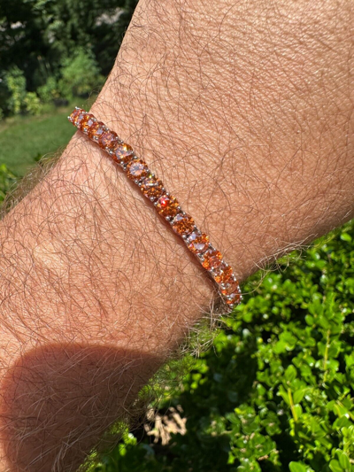 Pre-owned Silver Real Iced Orange Moissanite 5mm Tennis Bracelet 925  Pass Diamond Test