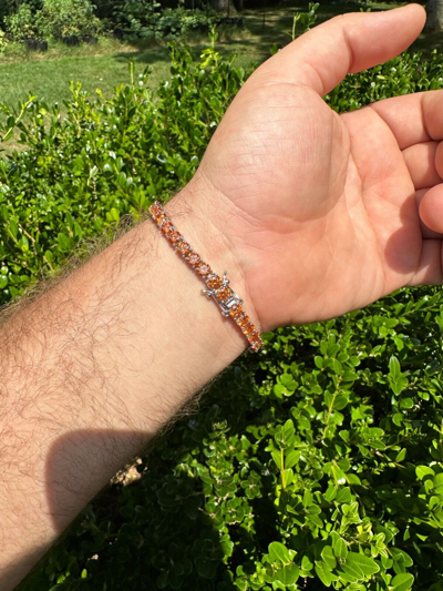 Pre-owned Silver Real Iced Orange Moissanite 5mm Tennis Bracelet 925  Pass Diamond Test