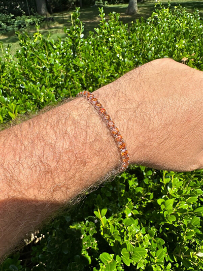 Pre-owned Silver Real Iced Orange Moissanite 5mm Tennis Bracelet 925  Pass Diamond Test