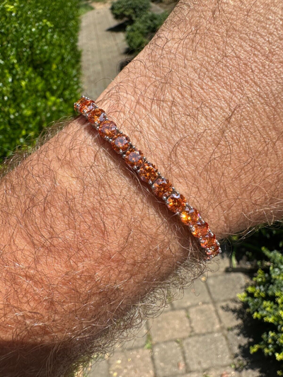 Pre-owned Silver Real Iced Orange Moissanite 5mm Tennis Bracelet 925  Pass Diamond Test
