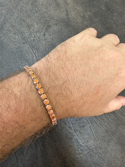 Pre-owned Silver Real Iced Orange Moissanite 5mm Tennis Bracelet 925  Pass Diamond Test