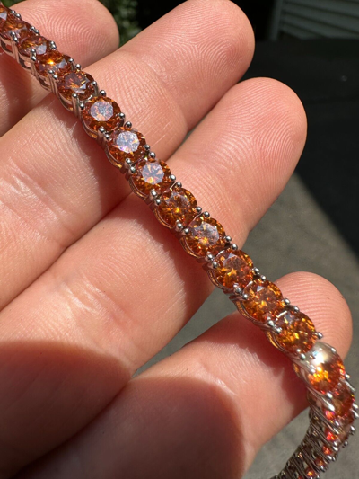 Pre-owned Silver Real Iced Orange Moissanite 5mm Tennis Bracelet 925  Pass Diamond Test