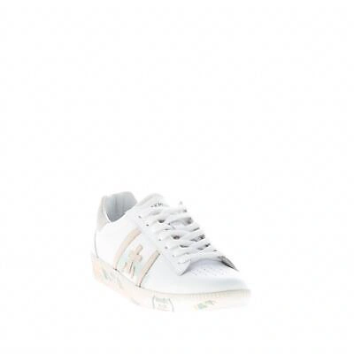 Pre-owned Premiata Women Shoes White Leather Andy 5746 Sneaker Beige And Glittered Fabric