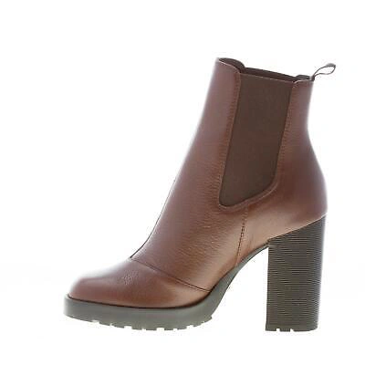 Pre-owned Hogan Women Shoes H623 Chelsea Brown Leather Ankle Boot Elasticized Heel 8,5 Cm