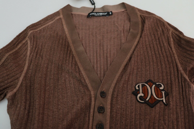 Pre-owned Dolce & Gabbana Sweater Brown Logo Button Cardigan V-neck It46/us36 / S Rrp $900