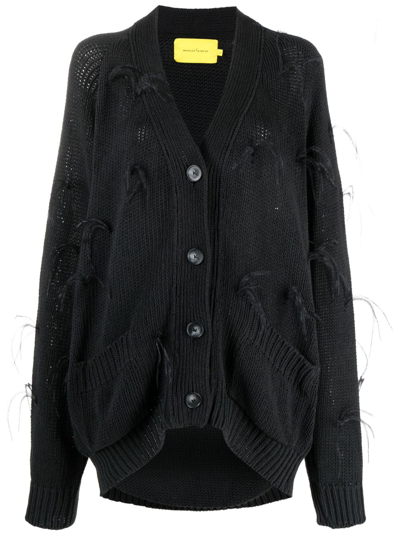 Shop Marques' Almeida Black Loose-knit Cotton Cardigan - Women's - Ostrich Feather/cotton In Grey