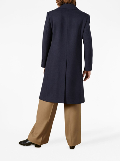Gucci Logo-patch Double-breasted Wool Coat In Blau