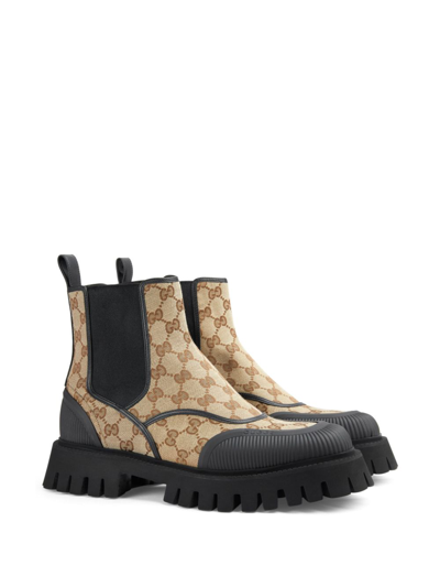 Shop Gucci Gg-canvas Boots In Brown