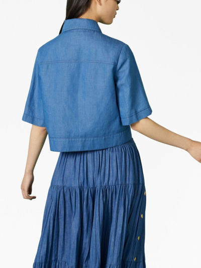 Shop Gucci Web-stripe Denim Shirt In Blau