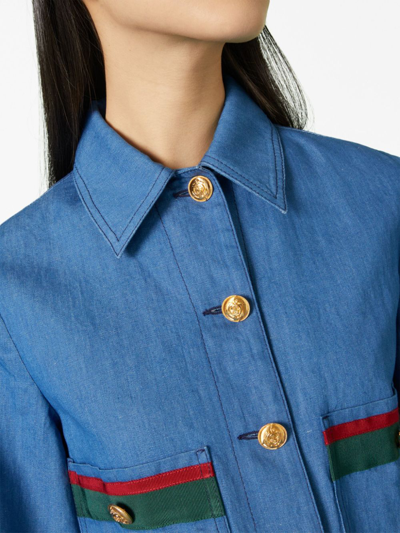Shop Gucci Web-detail Denim Shirt In Blau