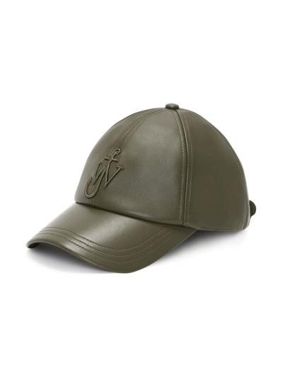 Shop Jw Anderson Logo-embroidered Leather Cap In Green