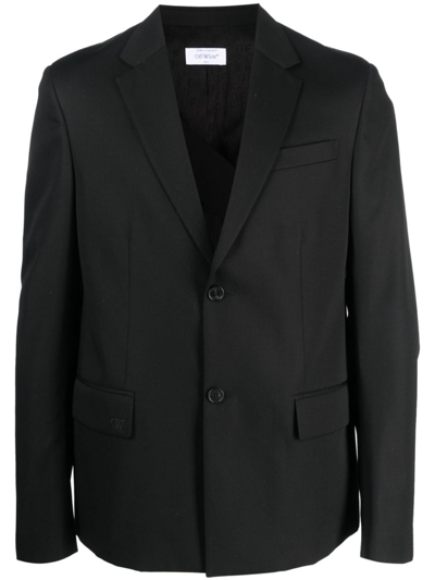 Shop Off-white Single-breasted Wool Blazer In Schwarz